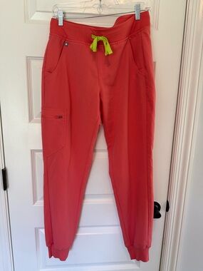 Figs Coral Jogger Pants with Lime Drawstring